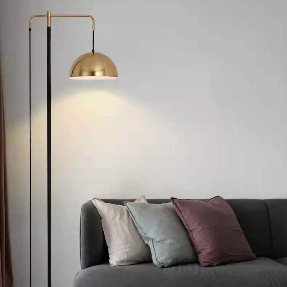 Carins floor lamp: gold shade, marble base, living room setting