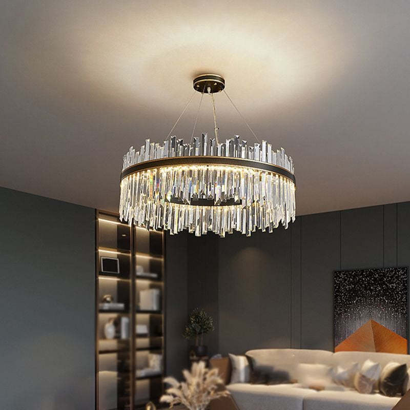 Modern crystal ring chandelier in living room