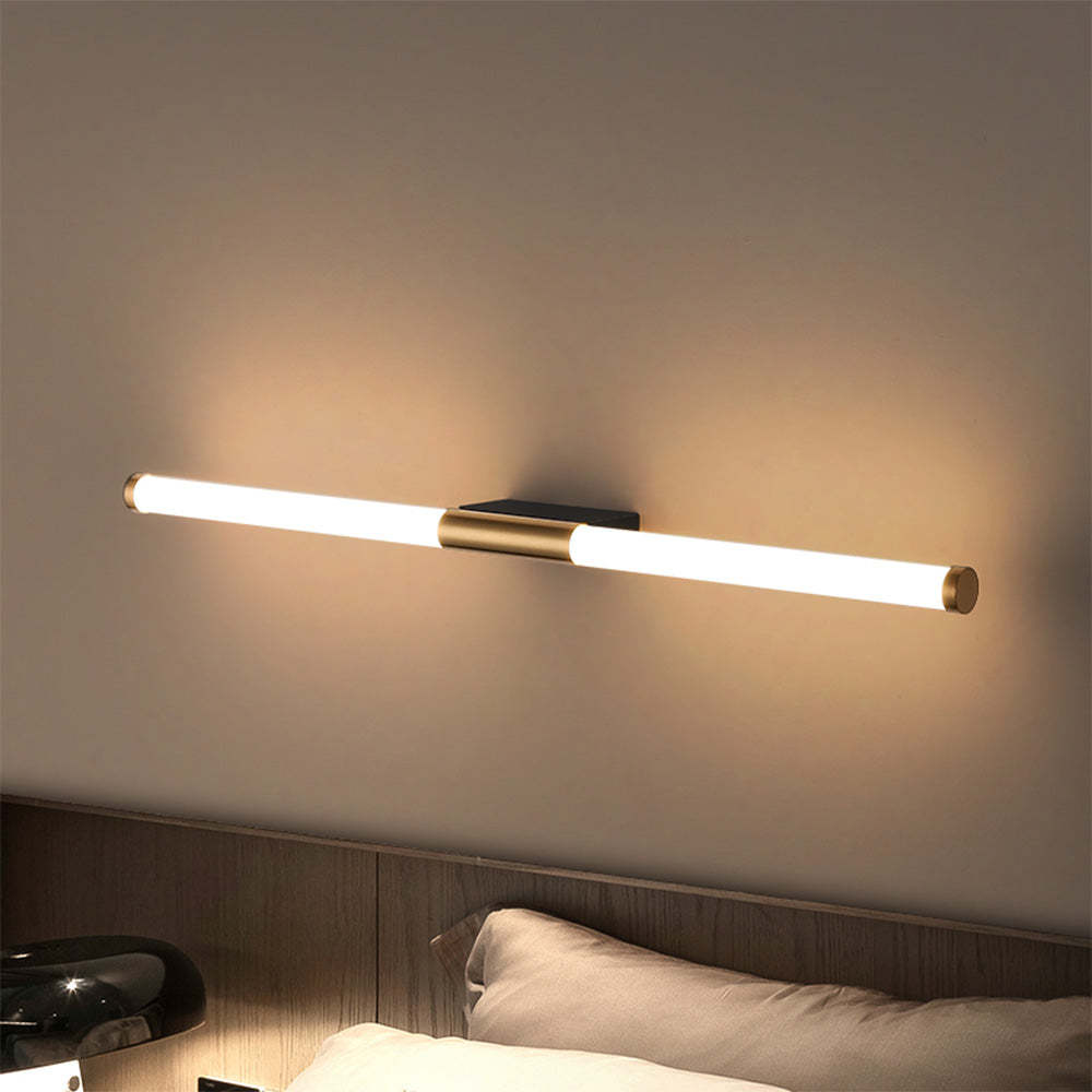 Leigh Copper Wall Lamp over bed by Las Sola lighting Leigh Modern Linear Copper Mirror Front Wall Lamp