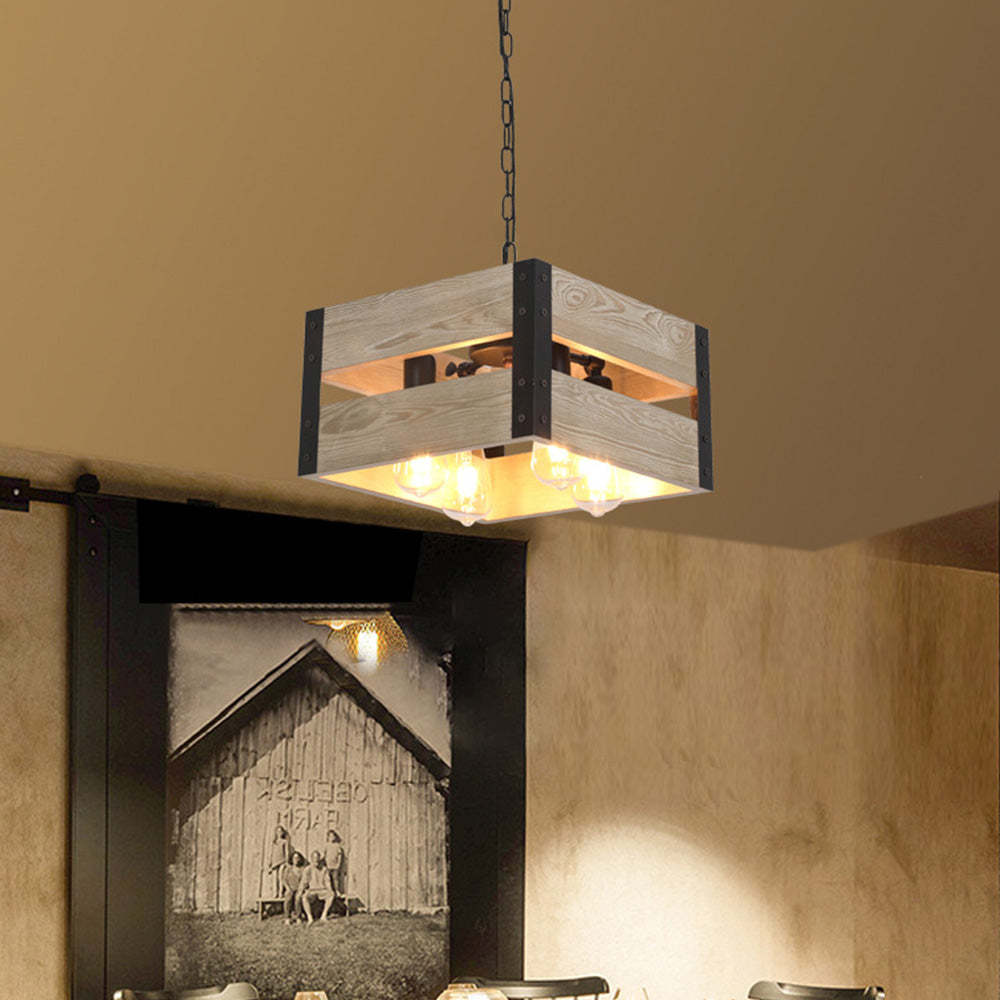 Square Wood Pendant Light for Dining Room