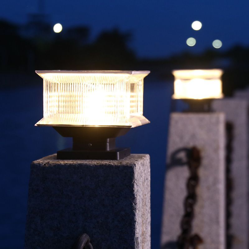 Riley LED Outdoor Pillar Light. Modern rectangular metal lamp.