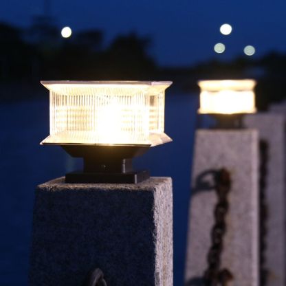 Riley LED Outdoor Pillar Light. Modern rectangular metal lamp.
