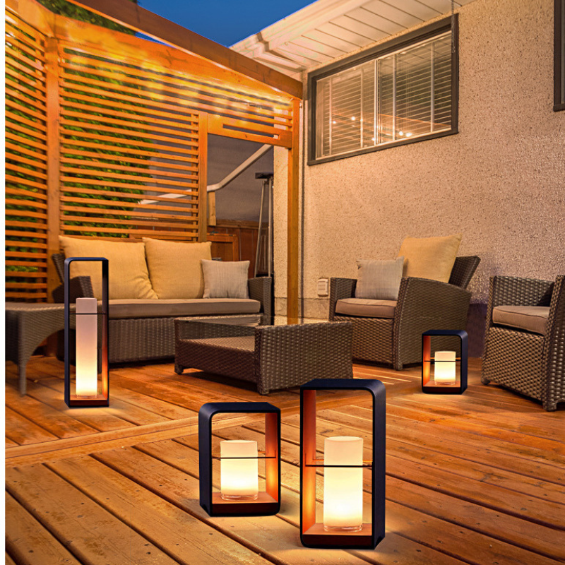 Orr minimalist outdoor floor lamps on patio. Modern garden lighting. Orr Minimalist Cuboid Candle Outdoor Floor Lamp Garden