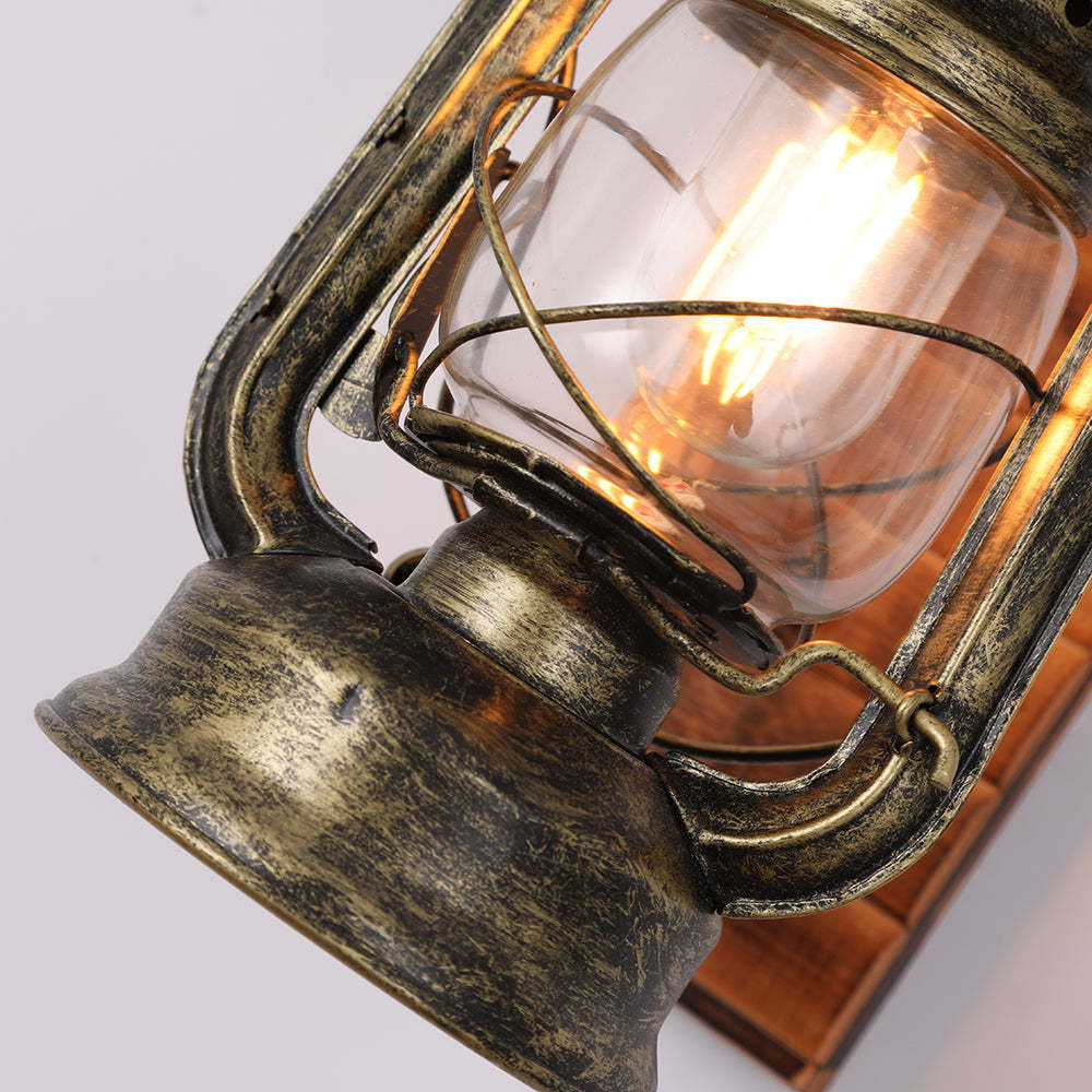Metal and wood Austin lantern wall lamp, rustic style