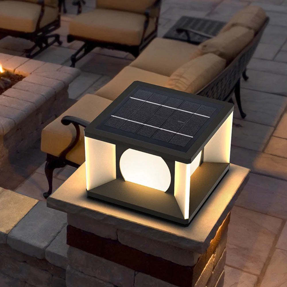 Solar-powered modern outdoor light post for patio lighting