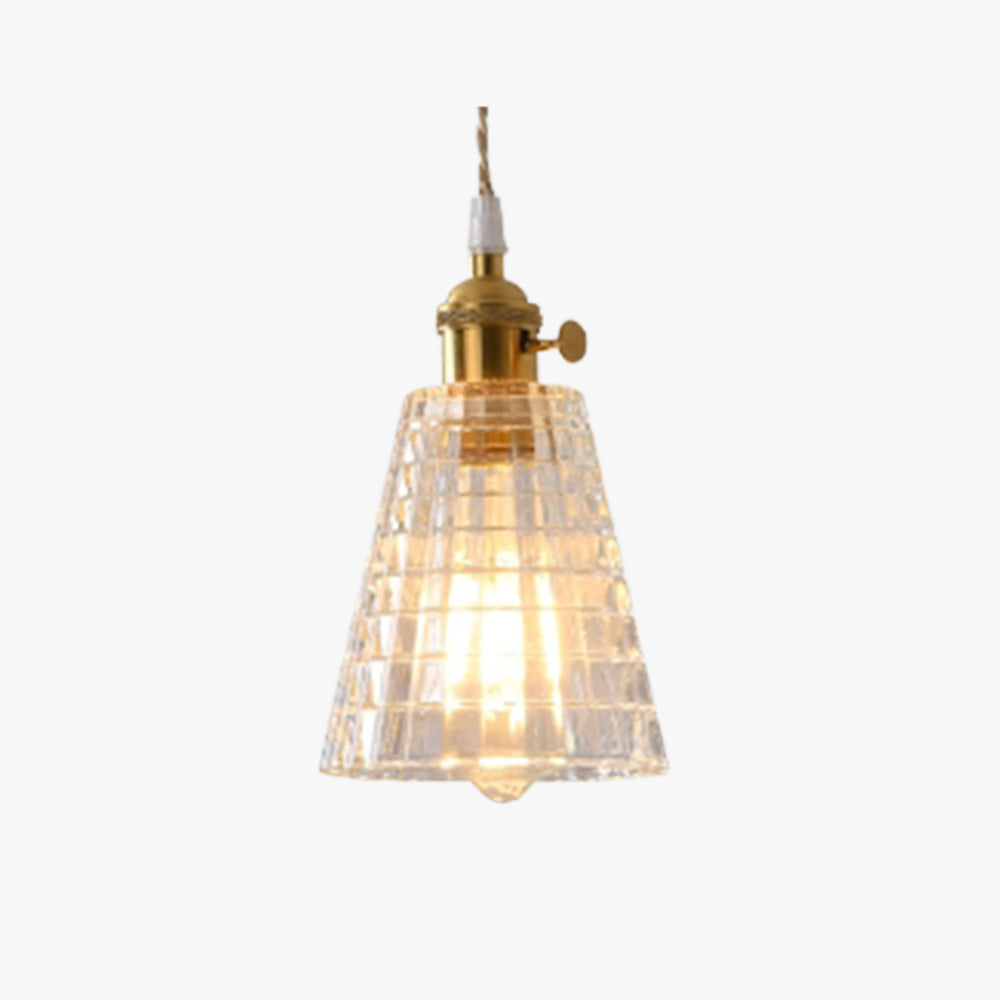 Hailie Art Deco pendant light, brass & textured glass shade.