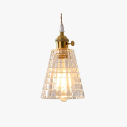 Hailie Art Deco pendant light, brass & textured glass shade.