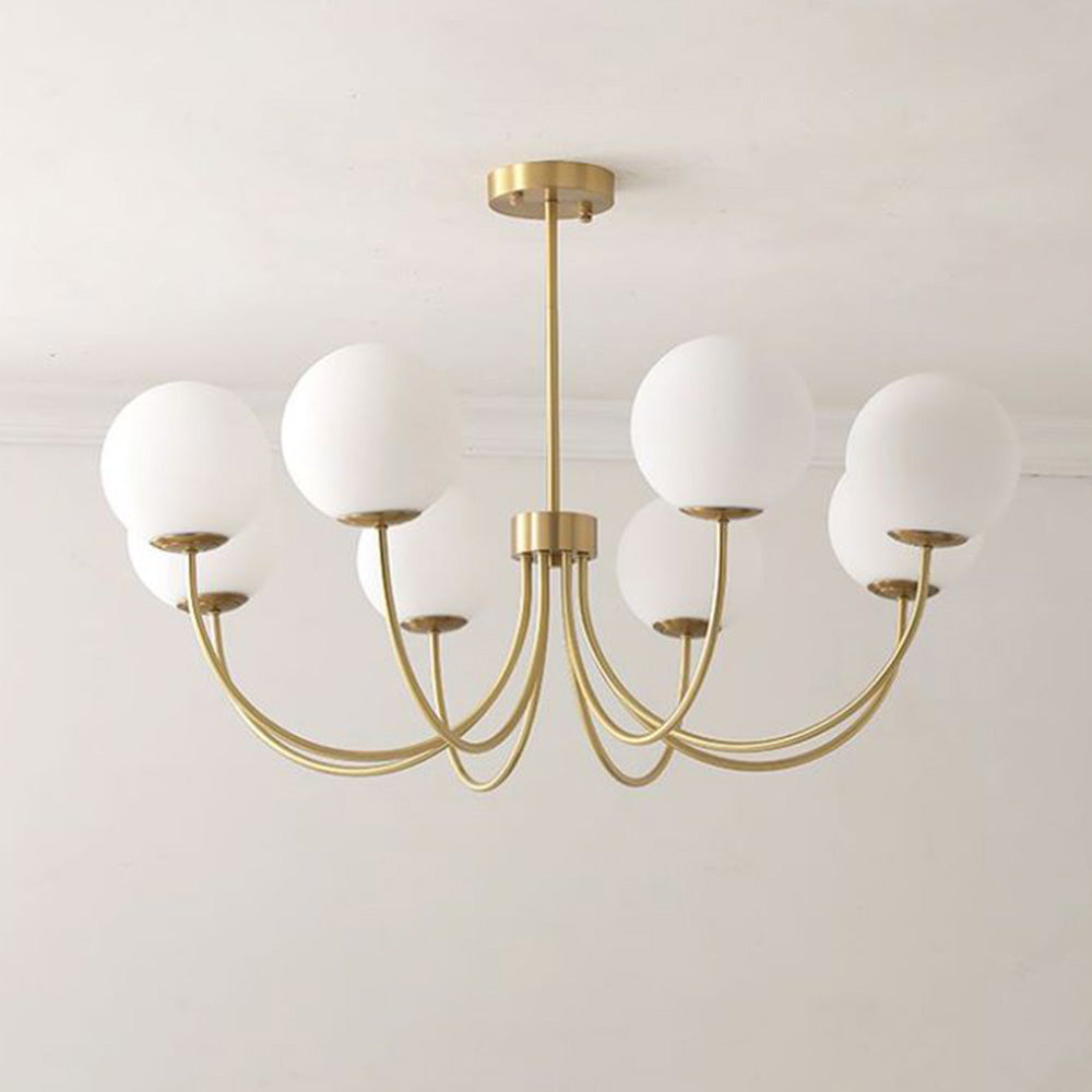 Gold metal and glass chandelier with white globes, Valentina model