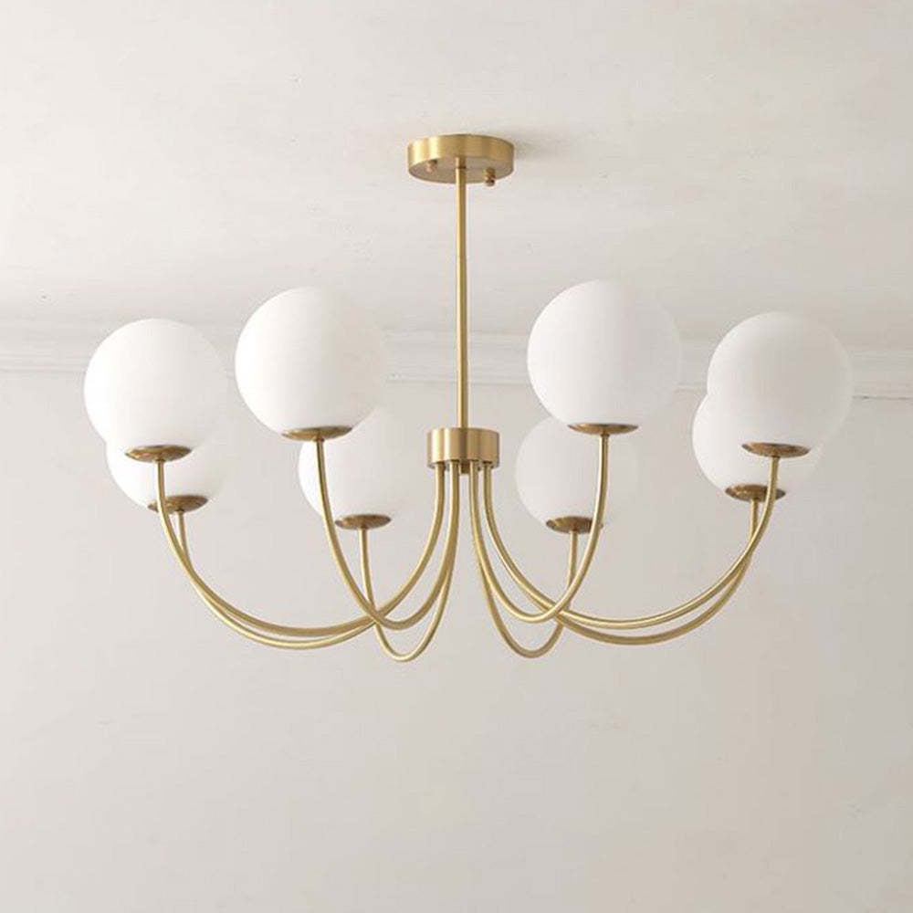 Gold metal and glass chandelier with white globes, Valentina model