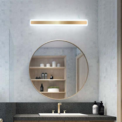 Leigh wall lamp above round mirror in bathroom
