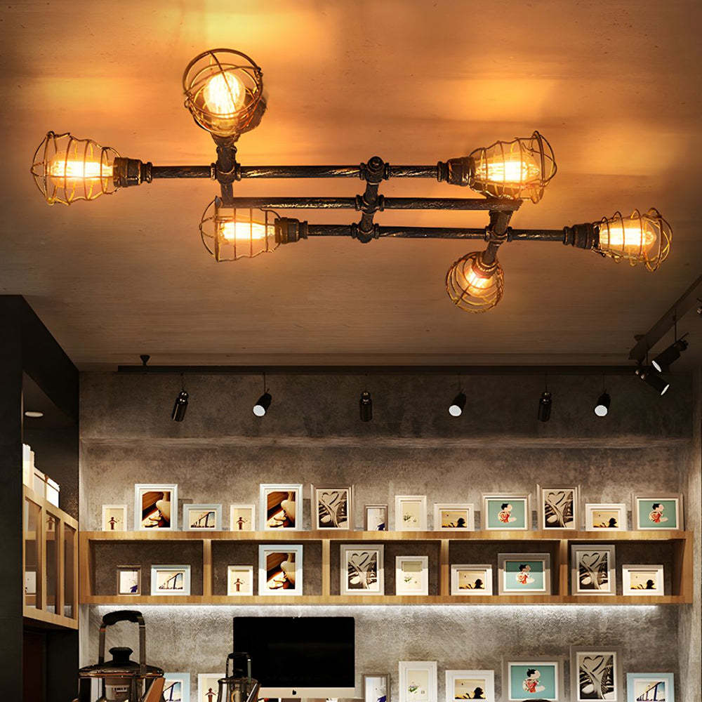 Alessio Industrial Flush Mount Ceiling Light in Bar