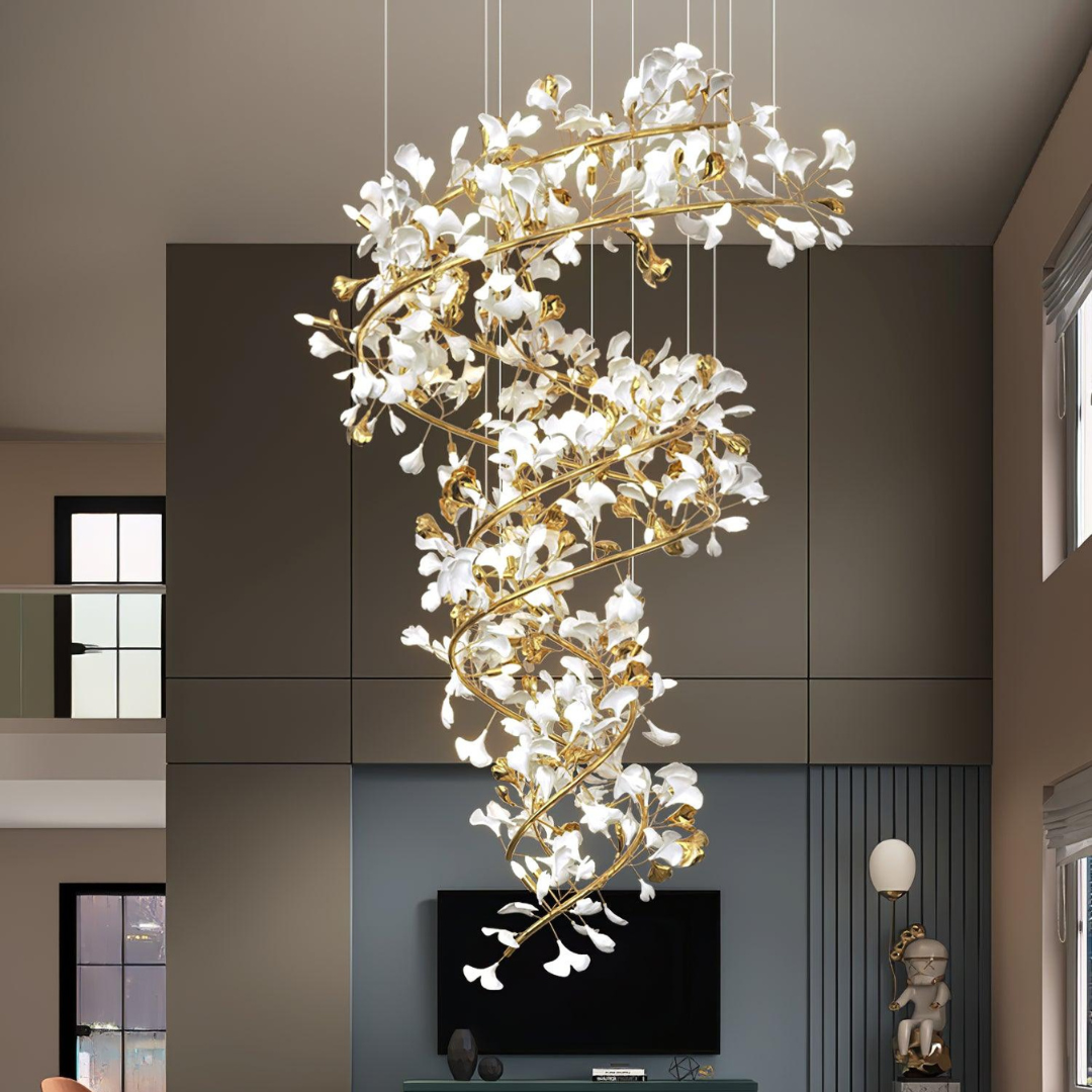 Olivia Chandelier, spiral design with floral details, modern home decor