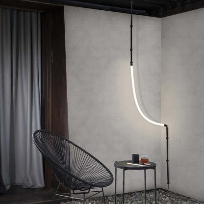 Edge linear pendant light in modern living room setting