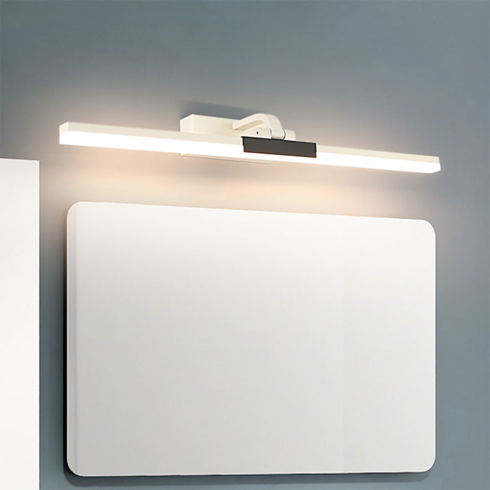 Modern white metal vanity wall lamp above bathroom mirror