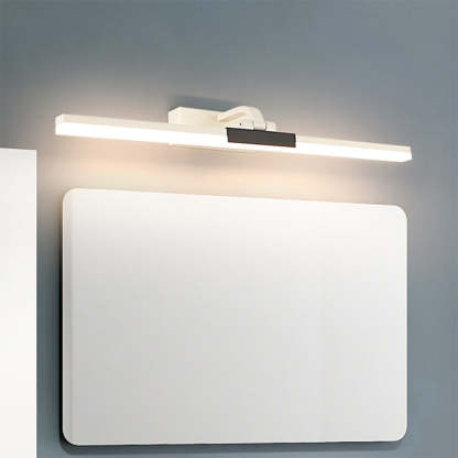 Modern white metal vanity wall lamp above bathroom mirror