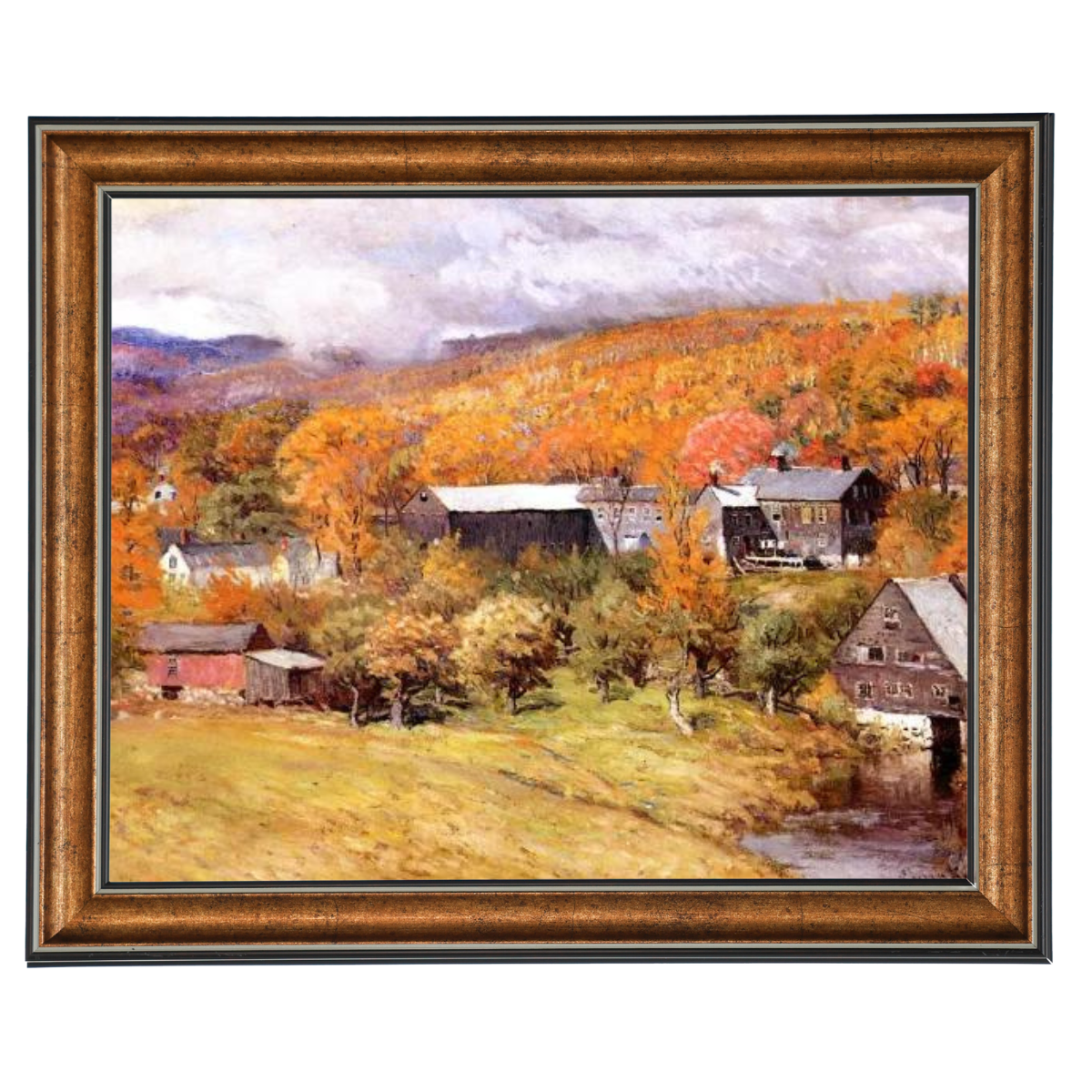 Ogunquit Maine canvas art print, Autumn landscape painting framed