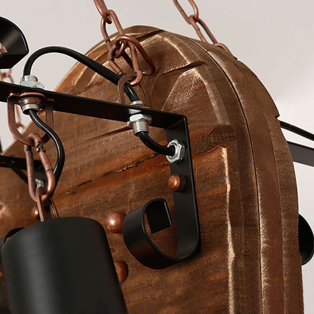 Farmhouse pendant light: wood & metal detail