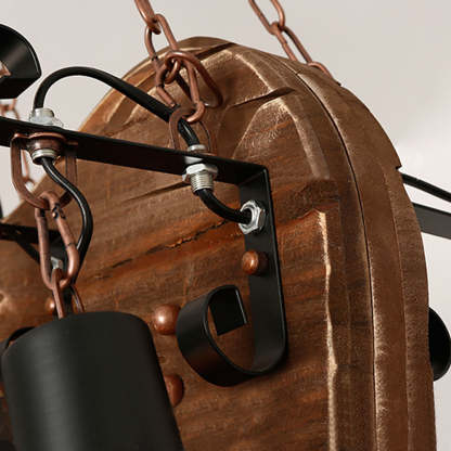 Farmhouse pendant light: wood & metal detail
