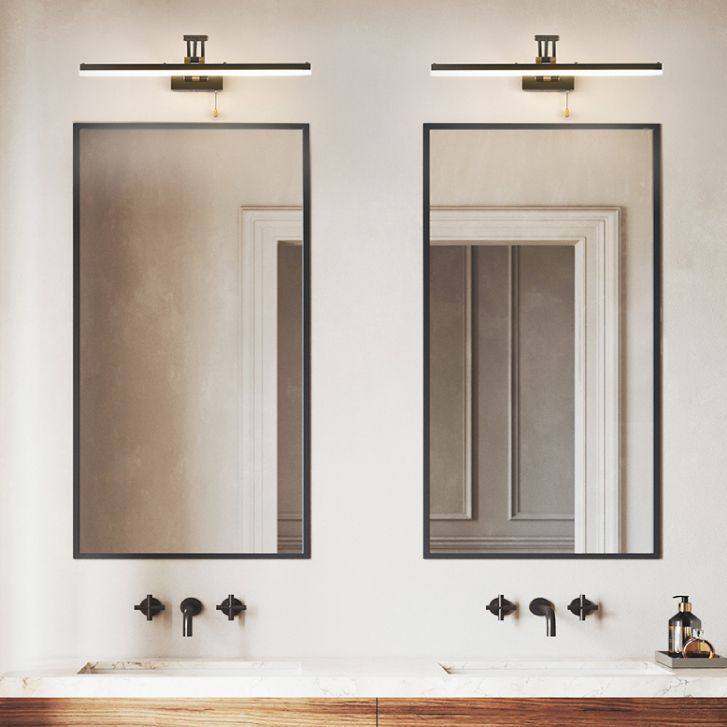 Leigh Linear Wall Lamp, Black Frame Mirrors in Bathroom