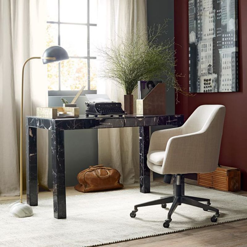 Eryn Floor Lamp styled in home office with marble desk and chair