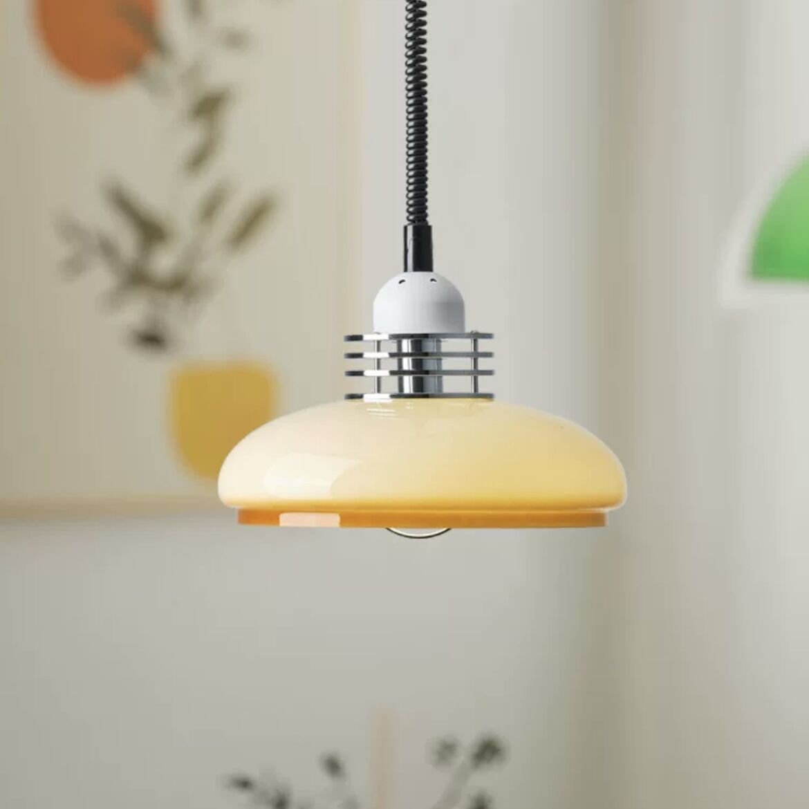 Hailie Vintage Pendant Light with yellow glass shade