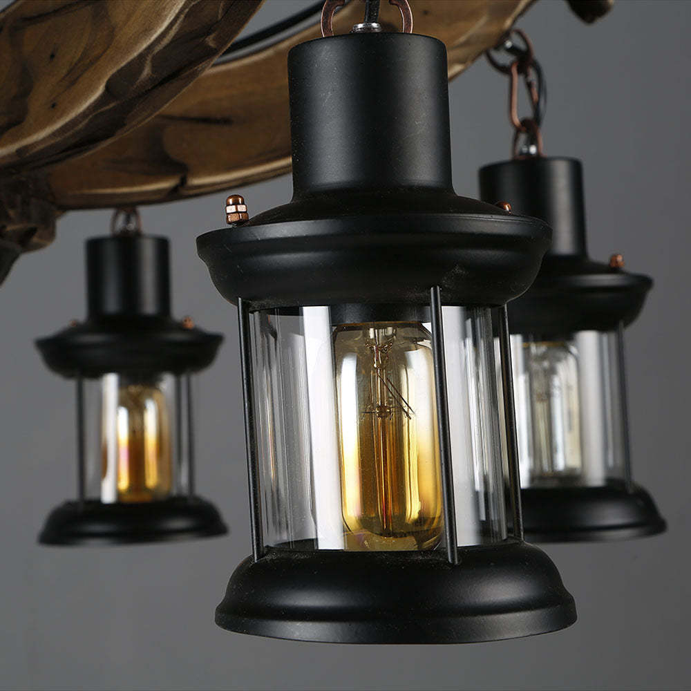 Austin wood and metal pendant light close up