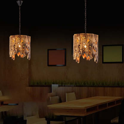 Starry wood pendant light in dining room, Las Sola