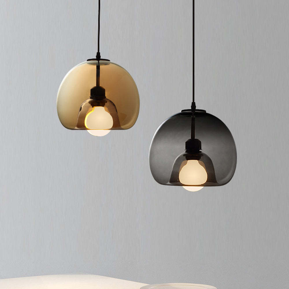 Hailie Globe Pendant Lights: Amber & Smoky Gray glass fixtures