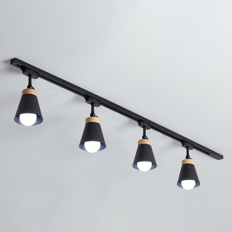 Haney black cone spotlight with wood accents