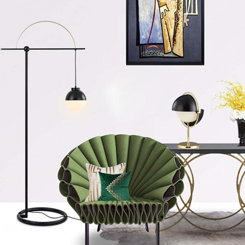 Modern living room interior design with Valentina floor lamp and green chair
