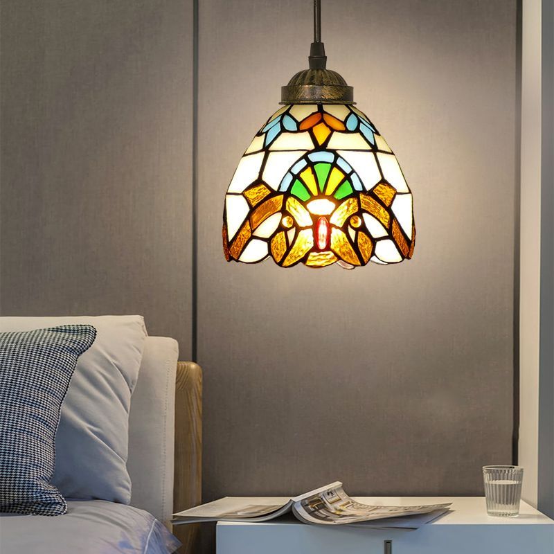 Alessio Tiffany Pendant Light in Bedroom Alessio Tiffany Multicolor Bell Pendant Light