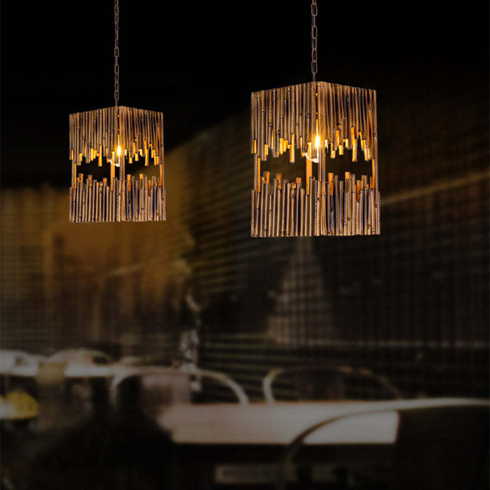 Rectangular Wood Pendant Light, Austin Retro Style
