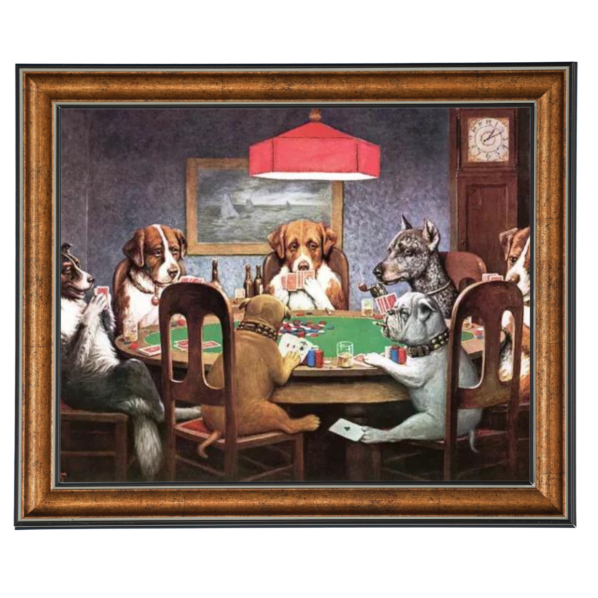 Dogs Playing Poker print in ornate frame