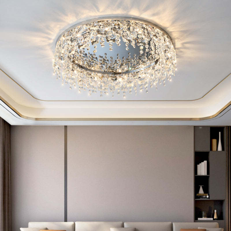 Modern Crystal Flush Mount Ceiling Light in Living Room