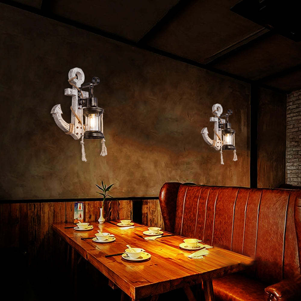 Rustic anchor lantern wall sconce lighting for dining room