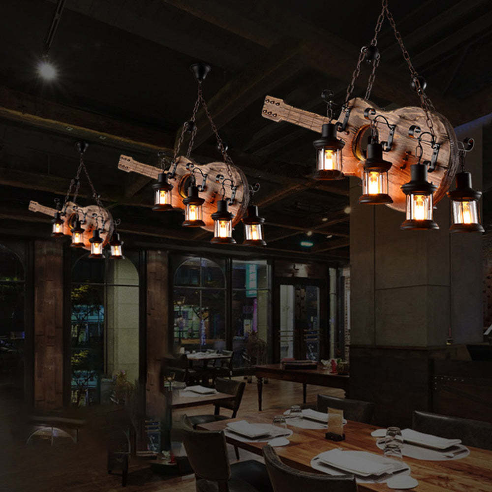 Retro Guitar 4-Light Pendant for Dining Room