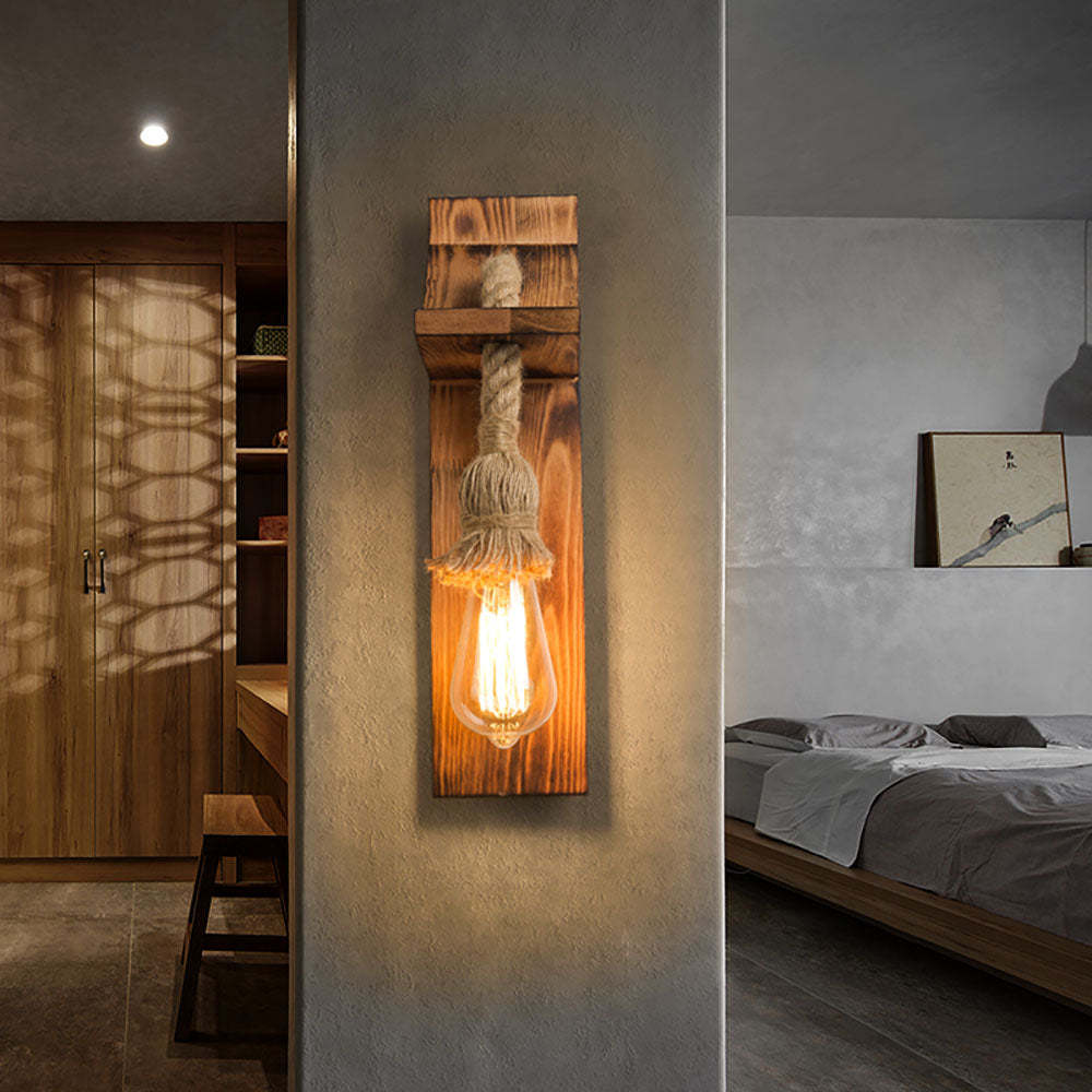 Rustic Wood and Hemp Rope Wall Light | Las Sola