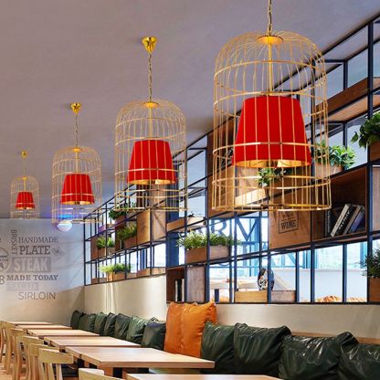 Vintage Bird Cage Pendant Lights in Restaurant
