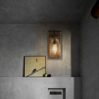 Vintage jar wall lamp. Austin wood & metal sconce lighting.