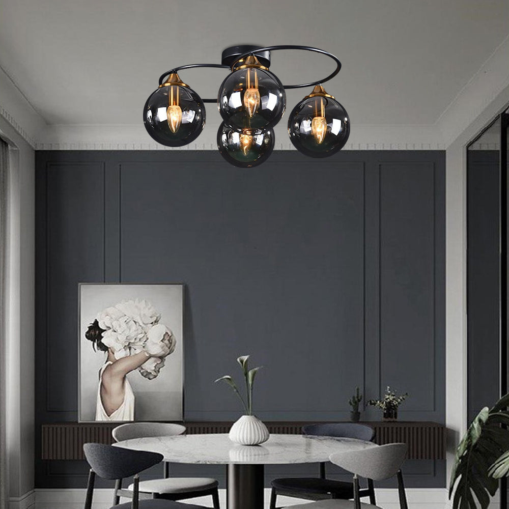 Nordic bubble glass ceiling light over dining table.