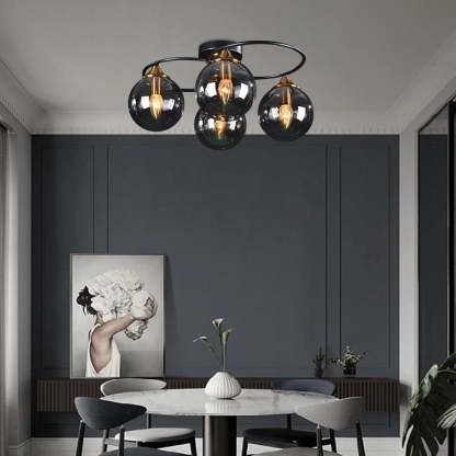Nordic bubble glass ceiling light over dining table.