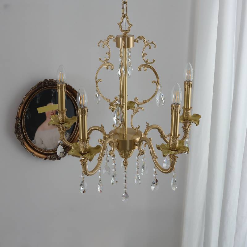Luxury gold chandelier with crystals, perfect for living or dining room