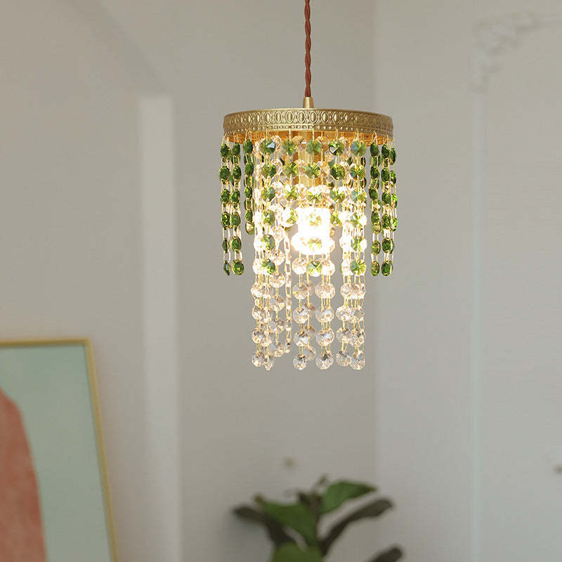 Kristy Vintage Crystal Pendant Light - Green and Clear Crystals