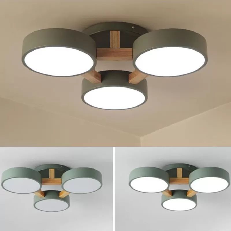 Minori Flush Mount Ceiling Light - Green and Wood Finish