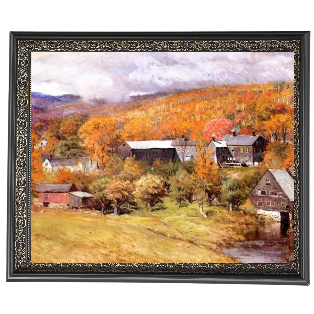 Ogunquit Maine autumn landscape painting, framed