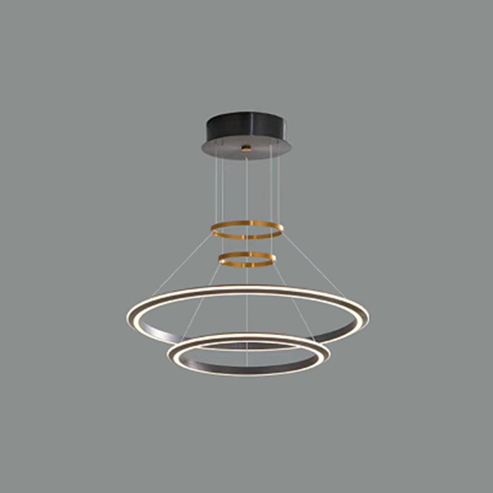 Arisha LED pendant light. Modern layered ring lighting.