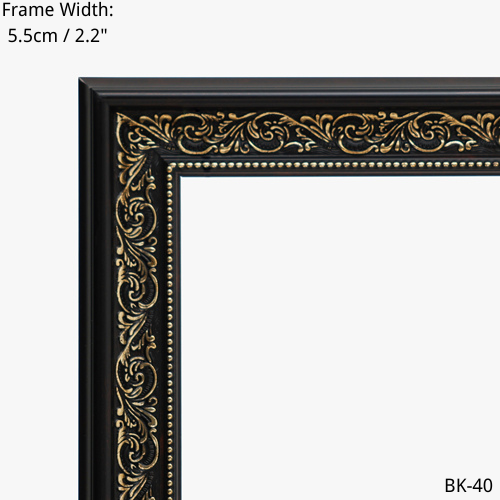 Black and gold ornate picture frame, 5.5cm width, for artwork