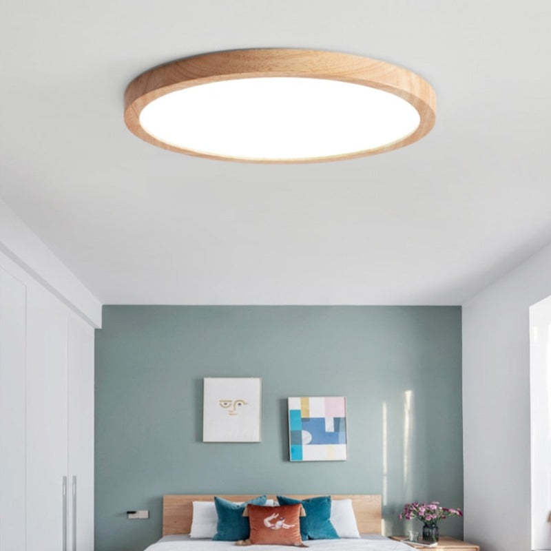 Ozawa Wood Flush Mount Ceiling Light in Bedroom Setting