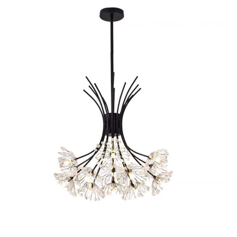 Black Lily crystal chandelier. Art Deco lighting for living room.