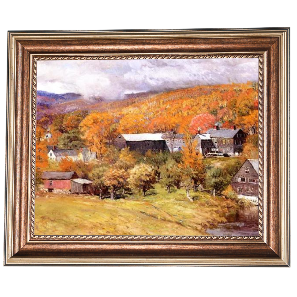 Ogunquit, Maine autumn landscape painting in gold frame